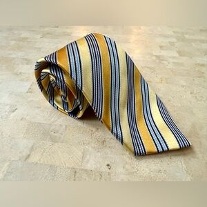 ERMENEGILDO ZEGNA ***Silk/Cotton Necktie ITALY Luxury STRIPED Yellow/Blue EUC